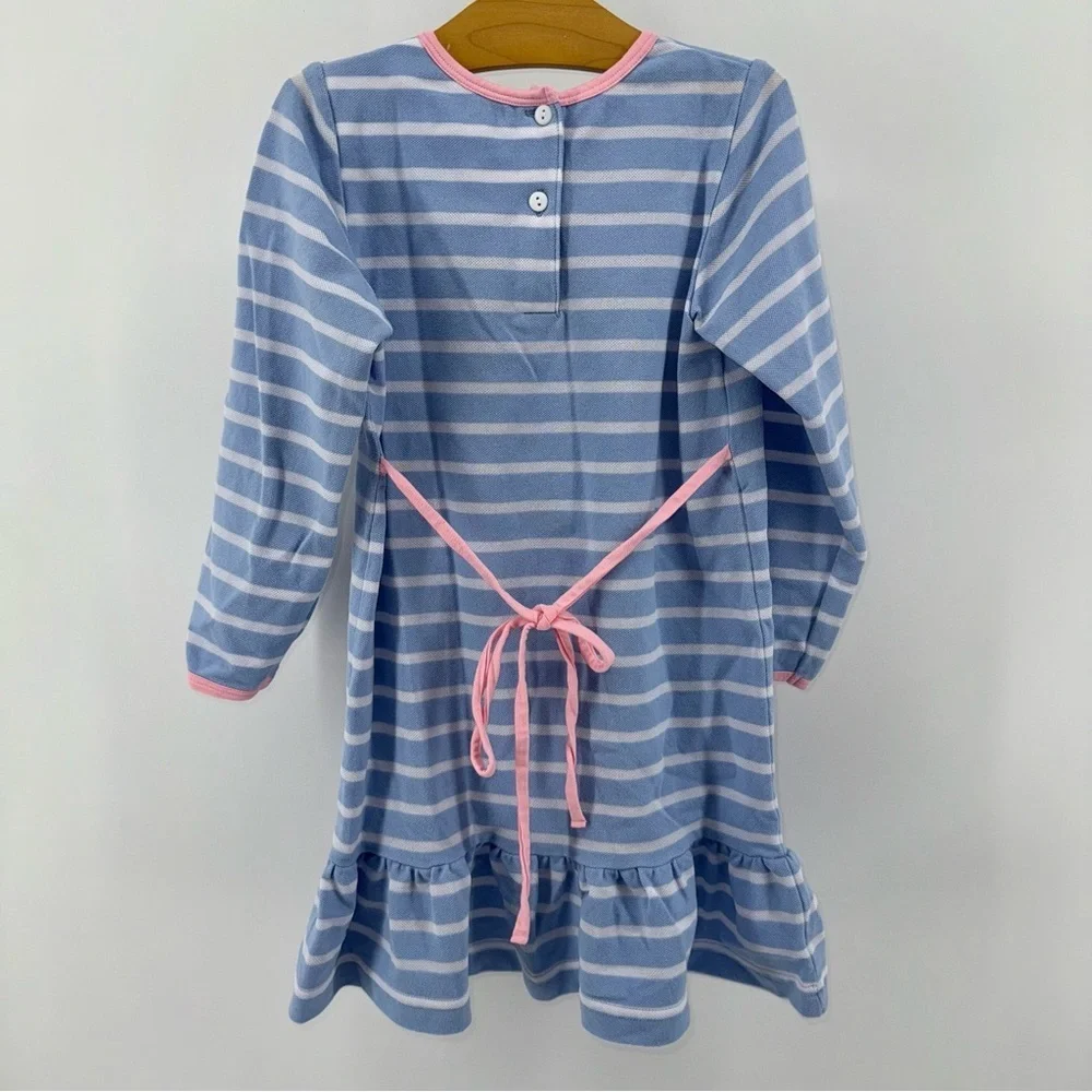 Florence Eiseman Blue and White Striped Holiday Winter Dress with Embroidery